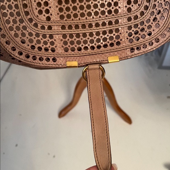 Chloe Marcie Perforated Crossbody Satchel in Tan - Picture 14 of 16